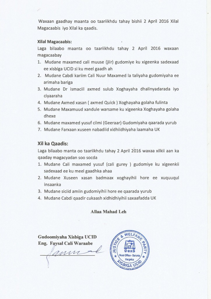 UCID XIL KA QAADIS IYO MAGACABIS